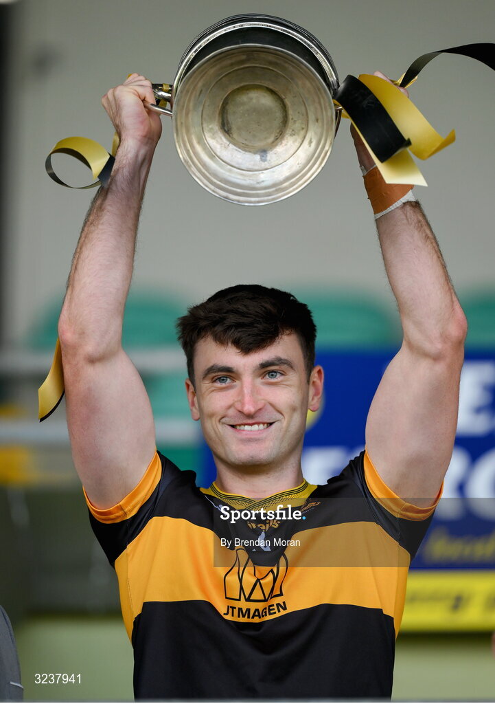 14 September 2025; Dr Crokes captain David Shaw lifts the Michael O'Connor cup after the Kerry County Senior Club Football Championship final match between Dr Crokes and Na Gaeil at Austin Stack Park in Tralee, Kerry. Photo by Brendan Moran/Sportsfile