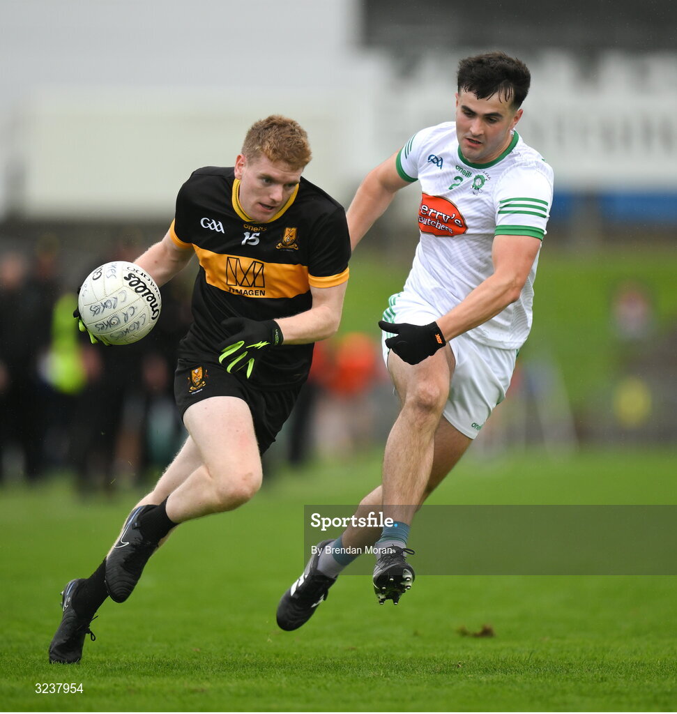 14 September 2025; Cian McMahon of Dr Crokes in action against Niall O'Mahony of Na Gaeil during the Kerry County Senior Club Football Championship final match between Dr Crokes and Na Gaeil at Austin Stack Park in Tralee, Kerry. Photo by Brendan Moran/Sportsfile