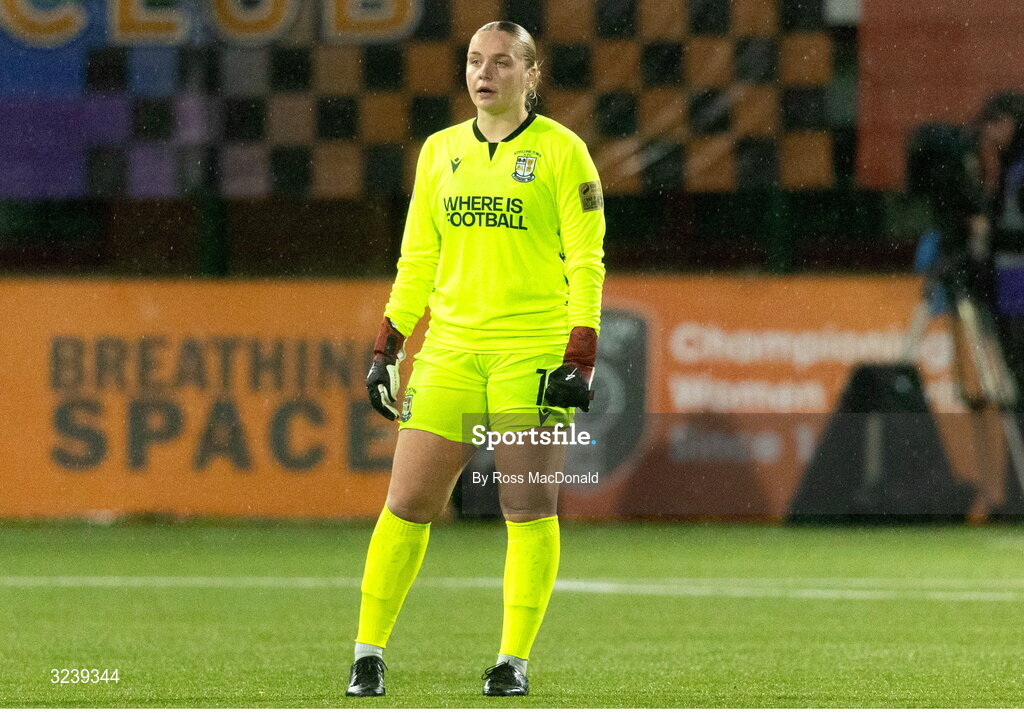 10 September 2025; Athlone Town goalkeeper Megan Plaschko  the UEFA Women's Europa Cup first qualifying round first leg match between Glasgow City and Athlone Town at Petershill Park in Glasgow, Scotland. Photo by Ross MacDonald/Sportsfile