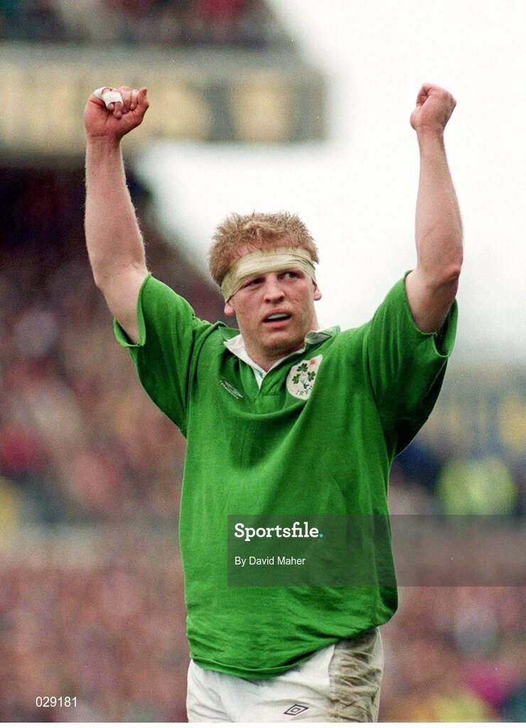 20 March 1993; Ireland's Terry Kingston encourages the crowd during the game. Five Nations Rugby Championship, Ireland v England, Lansdowne Road, Dublin. Picture credit: David Maher / SPORTSFILE