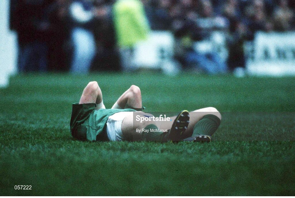 18 January 1992; Ireland's Neil Francis lies injured after an altercation with Wales' Tony Copsey. Five Nations Rugby Championship, Ireland v Wales, Lansdowne Road, Dublin. Picture credit: Ray McManus / SPORTSFILE