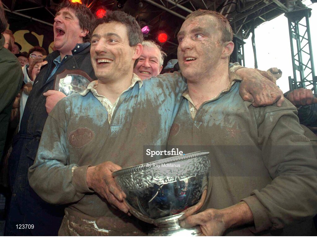 10 April 1994; Keith Wood, right, and Dan Larkin, left, Garryowen, celebrate after winning the All-Ireland League championship. Insurance Corporation All-Ireland League, Garryowen v Blackrock, Dooradoyle, Limerick. Picture credit; David Maher / SPORTSFILE Picture credit: Ray McManus / SPORTSFILE