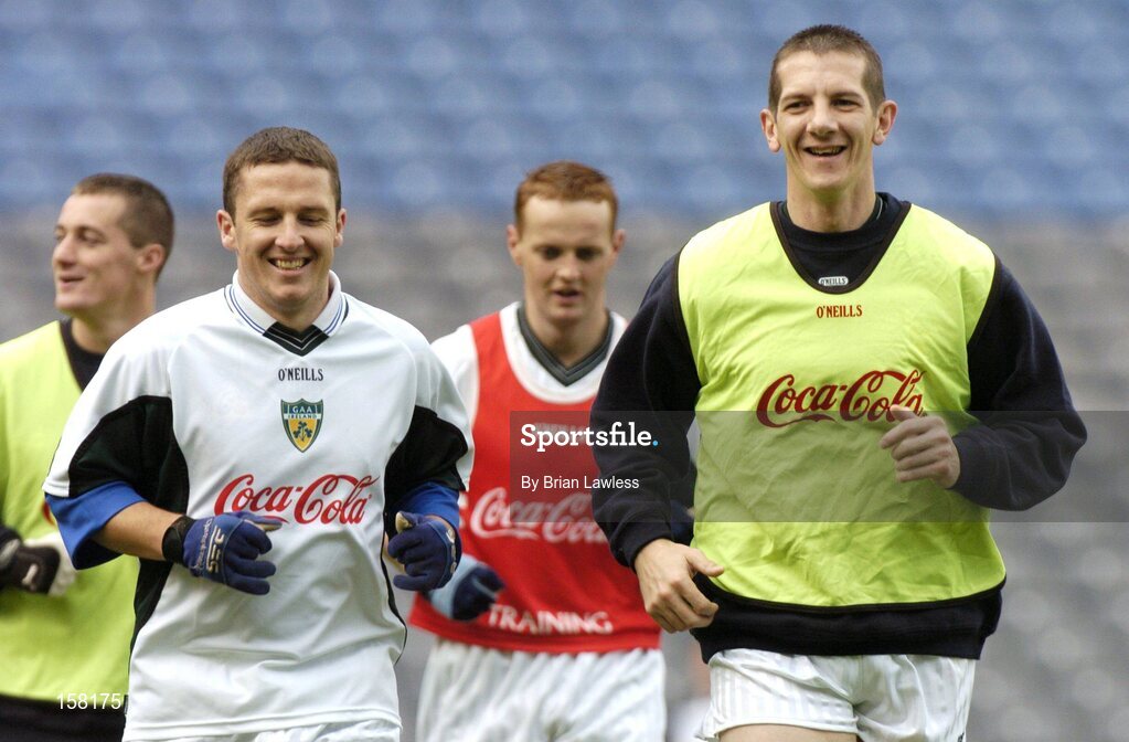 15 October 2004; Declan Browne, left and Mickey McVeigh, right, in action during Ireland International Rules team training. Croke Park, Dublin. Picture credit; Brian Lawless / SPORTSFILE