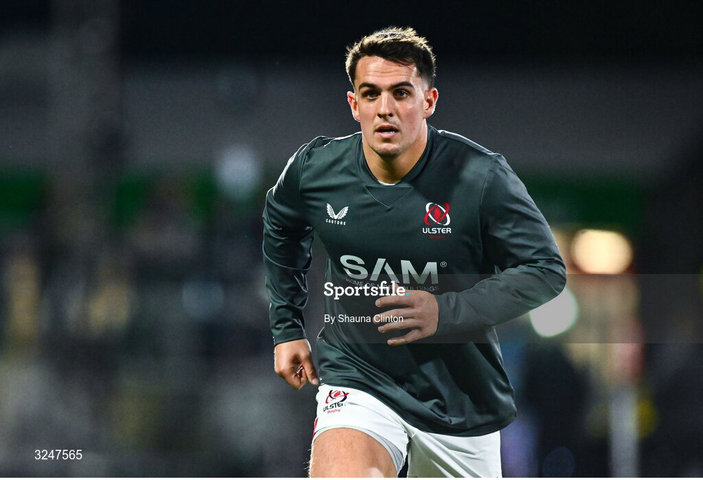 26 September 2025; James Hume of Ulster warms-up before the United Rugby Championship match between Ulster and Dragons at Affidea Stadium in Belfast. Photo by Shauna Clinton/Sportsfile