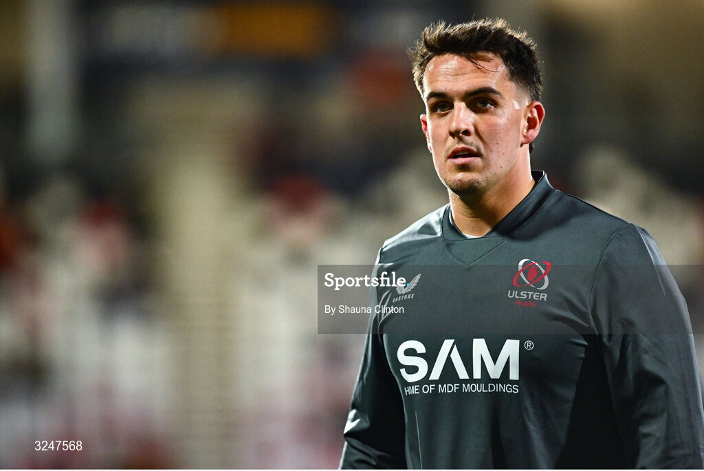 26 September 2025; James Hume of Ulster warms-up before the United Rugby Championship match between Ulster and Dragons at Affidea Stadium in Belfast. Photo by Shauna Clinton/Sportsfile
