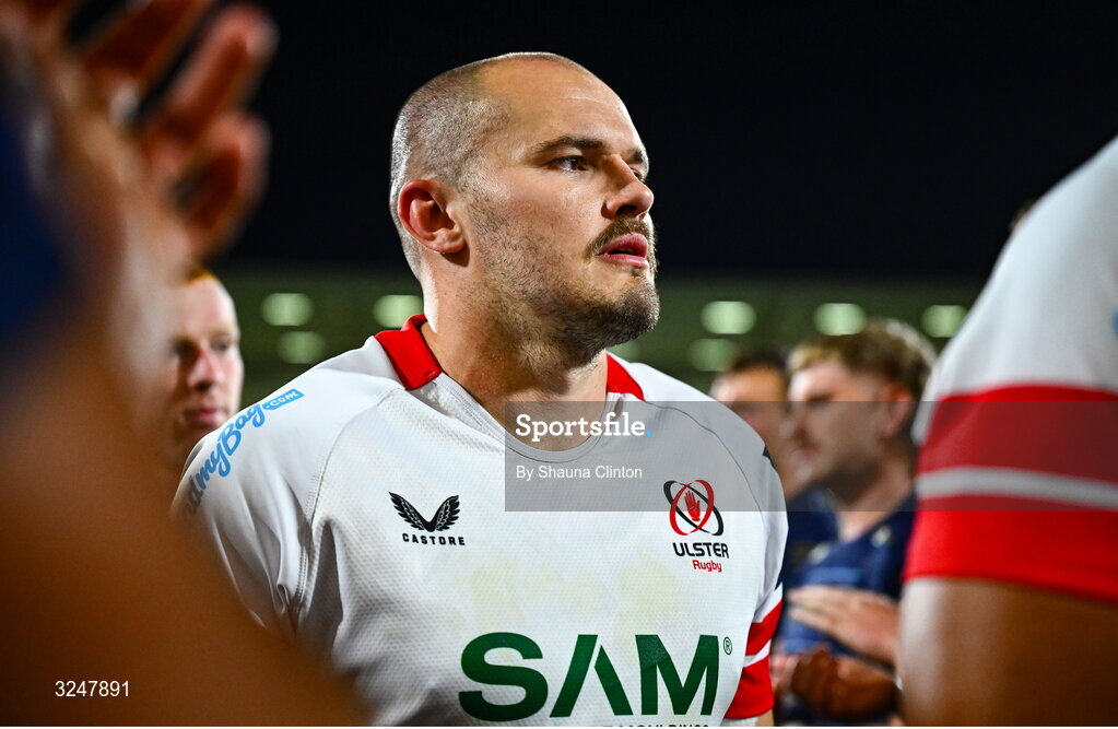 26 September 2025; Jacob Stockdale of Ulster after his side's victory in the United Rugby Championship match between Ulster and Dragons at Affidea Stadium in Belfast. Photo by Shauna Clinton/Sportsfile