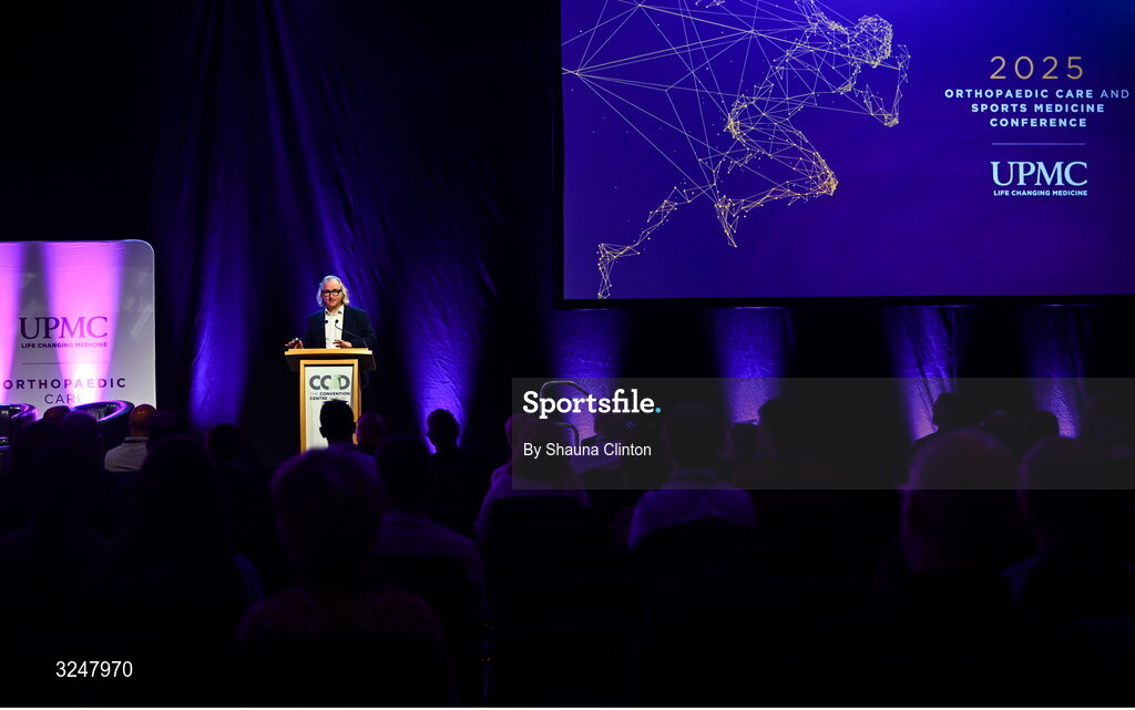 27 September 2025; MC Ger Gilroy, Newstalk Radio, during the UPMC Orthopaedic Care and Sports Medicine Conference at The Convention Centre in Dublin. Photo by Shauna Clinton/Sportsfile
