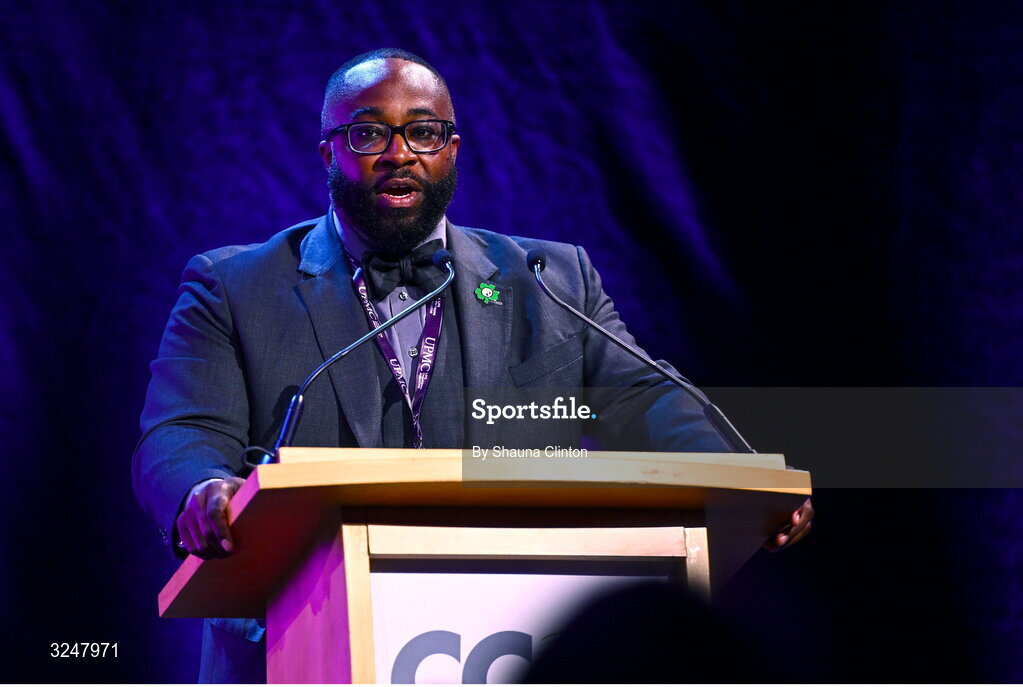 27 September 2025; David Silver Professor and Chair of UPMC Orthopaedic Care, USA, MaCalus Hogan, MD, MDA during the UPMC Orthopaedic Care and Sports Medicine Conference at The Convention Centre in Dublin. Photo by Shauna Clinton/Sportsfile