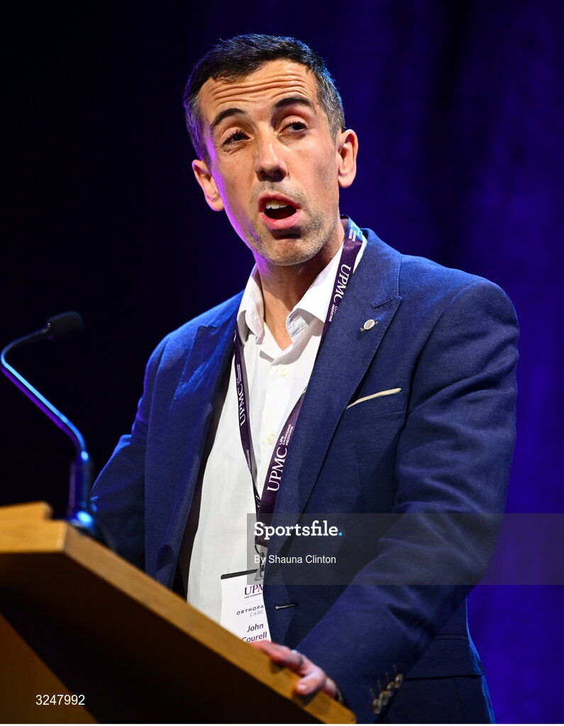 27 September 2025; UPMC Concussion Clinical Specialist John Courell during the UPMC Orthopaedic Care and Sports Medicine Conference at The Convention Centre in Dublin. Photo by Shauna Clinton/Sportsfile