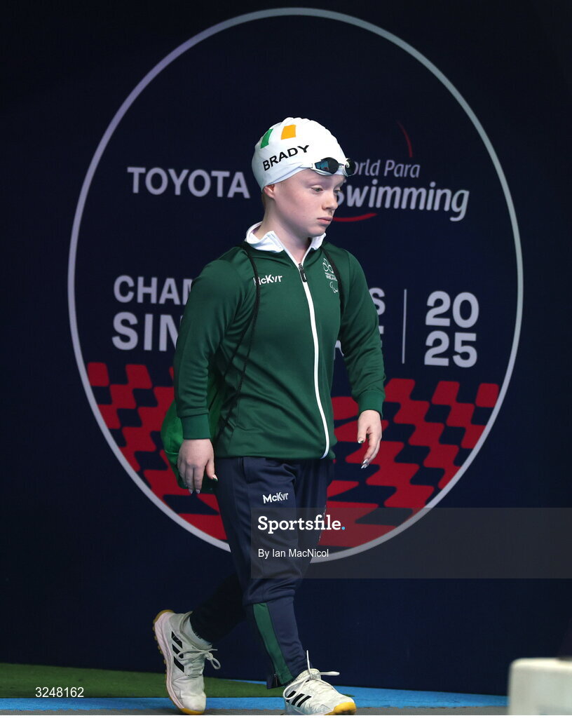 27 September 2025; Dearbhaile Brady of team Ireland before the final of the Women’s 50m Butterfly S6 during day seven of the Toyota World Para Swimming Championships at the OCBC Aquatic Centre in Singapore. Photo by Ian MacNicol/Sportsfile