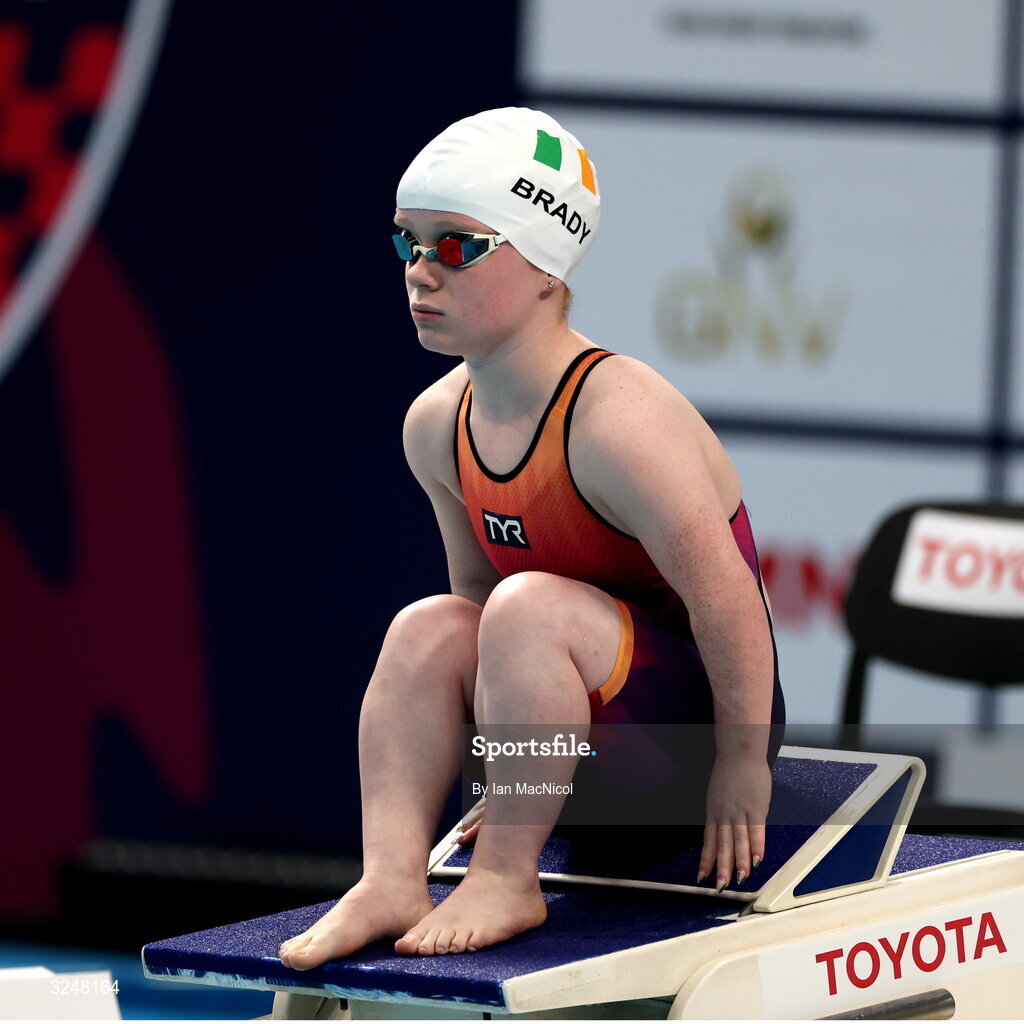 27 September 2025; Dearbhaile Brady of team Ireland before the final of the Women’s 50m Butterfly S6 during day seven of the Toyota World Para Swimming Championships at the OCBC Aquatic Centre in Singapore. Photo by Ian MacNicol/Sportsfile