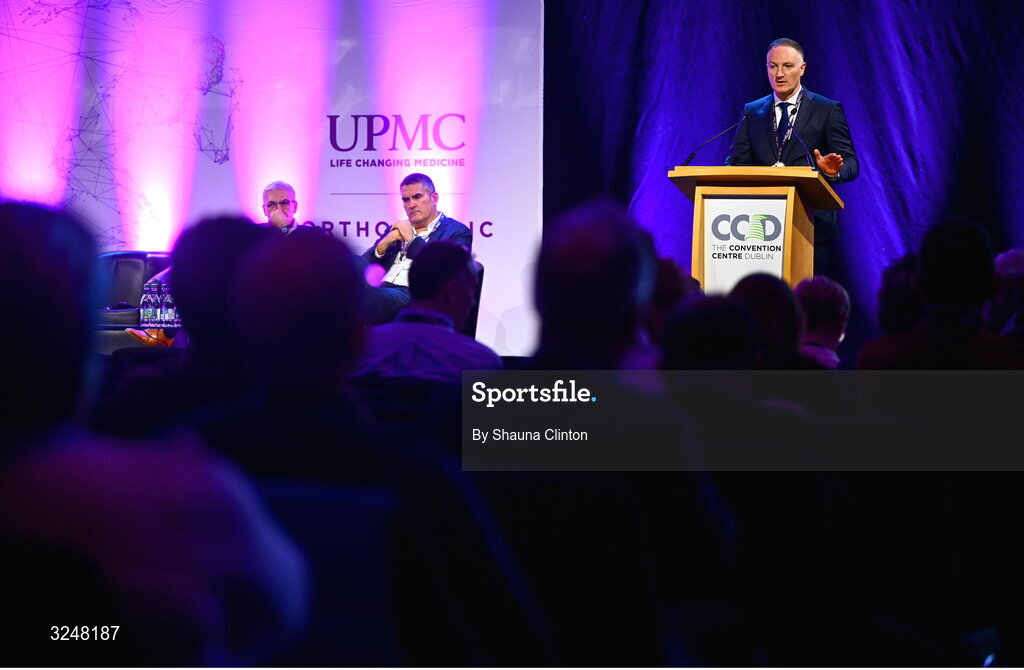 27 September 2025; UPMC Whitfield Hospital consultant orthopaedic surgeon Mr Fiachra Rowan during the UPMC Orthopaedic Care and Sports Medicine Conference at The Convention Centre in Dublin. Photo by Shauna Clinton/Sportsfile