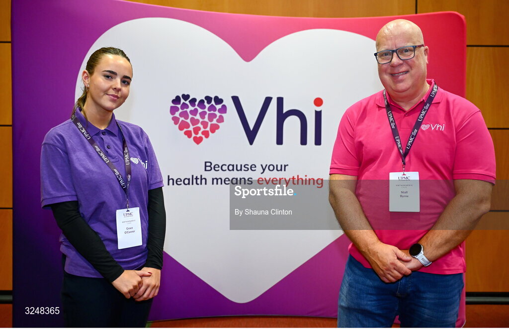 27 September 2025; A general view of the Vhi stand during the UPMC Orthopaedic Care and Sports Medicine Conference at The Convention Centre in Dublin. Photo by Shauna Clinton/Sportsfile