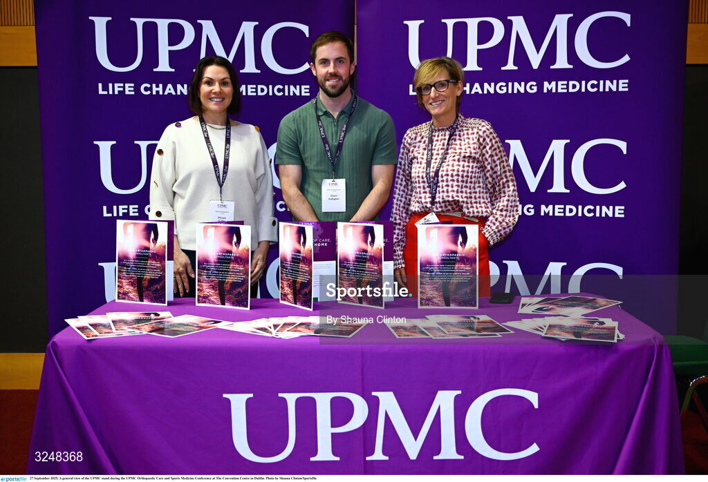 27 September 2025; A general view of the UPMC stand during the UPMC Orthopaedic Care and Sports Medicine Conference at The Convention Centre in Dublin. Photo by Shauna Clinton/Sportsfile