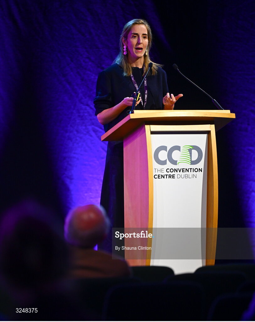 27 September 2025; UPMC Sports Surgery Clinic lead spinal team physiotherapist Claire Whelan during the UPMC Orthopaedic Care and Sports Medicine Conference at The Convention Centre in Dublin. Photo by Shauna Clinton/Sportsfile