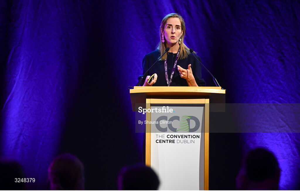 27 September 2025; UPMC Sports Surgery Clinic lead spinal team physiotherapist Claire Whelan during the UPMC Orthopaedic Care and Sports Medicine Conference at The Convention Centre in Dublin. Photo by Shauna Clinton/Sportsfile