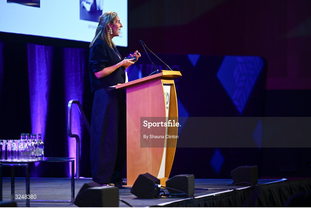 27 September 2025; UPMC Sports Surgery Clinic lead spinal team physiotherapist Claire Whelan during the UPMC Orthopaedic Care and Sports Medicine Conference at The Convention Centre in Dublin. Photo by Shauna Clinton/Sportsfile