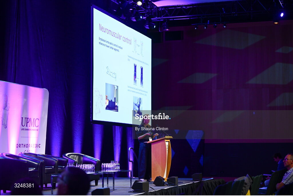 27 September 2025; UPMC Sports Surgery Clinic lead spinal team physiotherapist Claire Whelan during the UPMC Orthopaedic Care and Sports Medicine Conference at The Convention Centre in Dublin. Photo by Shauna Clinton/Sportsfile