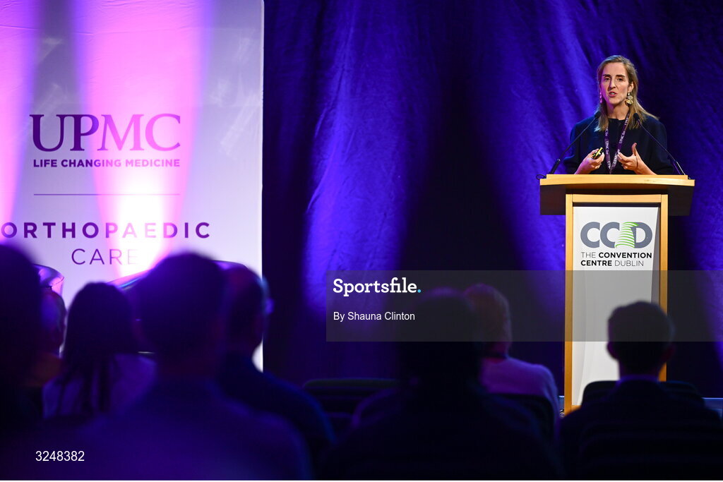 27 September 2025; UPMC Sports Surgery Clinic lead spinal team physiotherapist Claire Whelan during the UPMC Orthopaedic Care and Sports Medicine Conference at The Convention Centre in Dublin. Photo by Shauna Clinton/Sportsfile