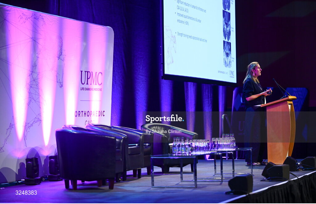 27 September 2025; UPMC Sports Surgery Clinic lead spinal team physiotherapist Claire Whelan during the UPMC Orthopaedic Care and Sports Medicine Conference at The Convention Centre in Dublin. Photo by Shauna Clinton/Sportsfile