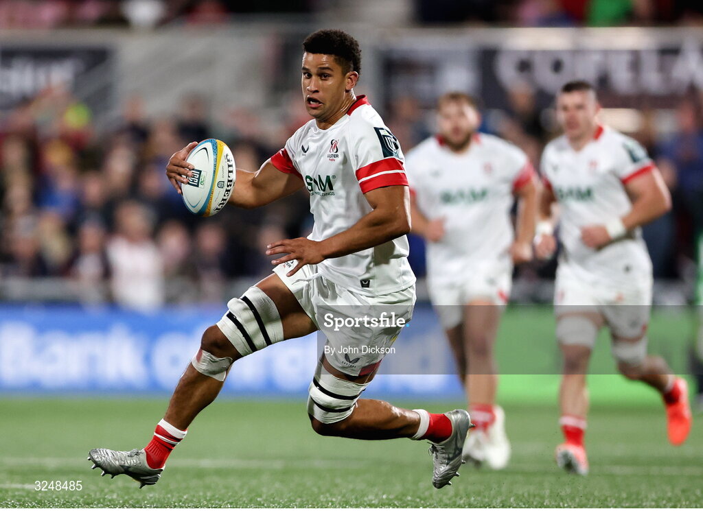 26 September 2025; Cormac Izuchukwu of Ulster during the United Rugby Championship match between Ulster and Dragons at Affidea Stadium in Belfast. Photo by John Dickson/Sportsfile