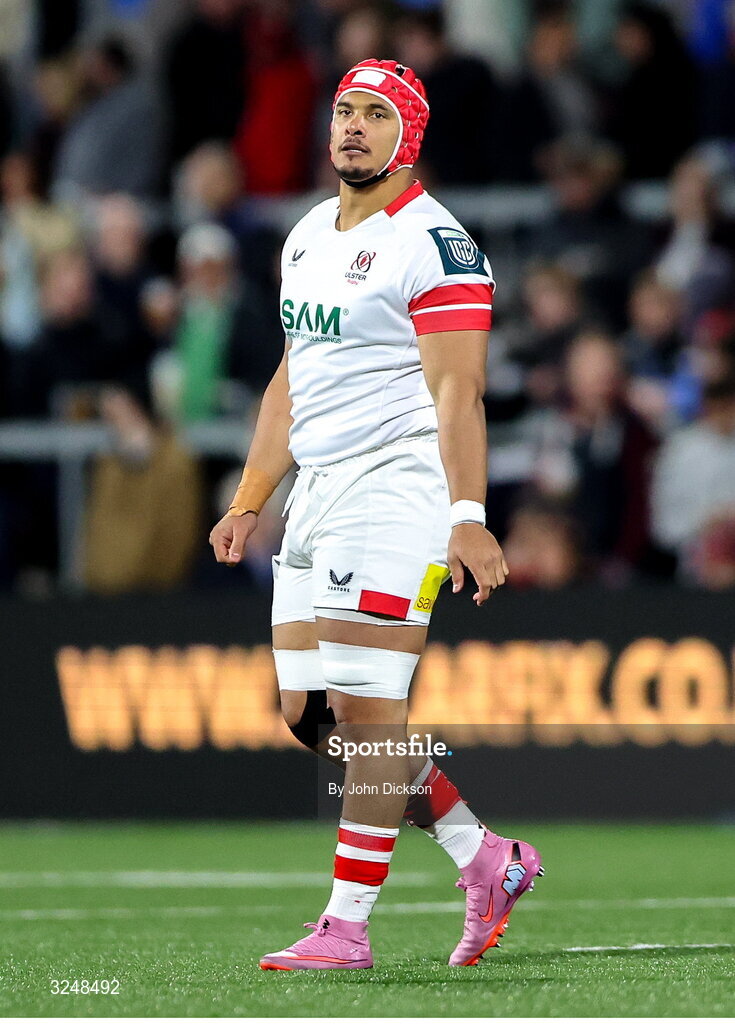 26 September 2025; Juarno Augustus of Ulster during the United Rugby Championship match between Ulster and Dragons at Affidea Stadium in Belfast. Photo by John Dickson/Sportsfile