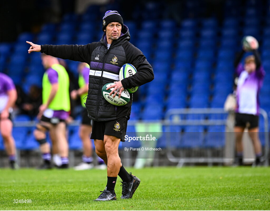 27 September 2025; Terenure College RFC head coach Carlos Spencer before the Energia All-Ireland League Division 1A match between UCD and Terenure College RFC at UCD Bowl in Dublin. Photo by Piaras Ó Mídheach/Sportsfile