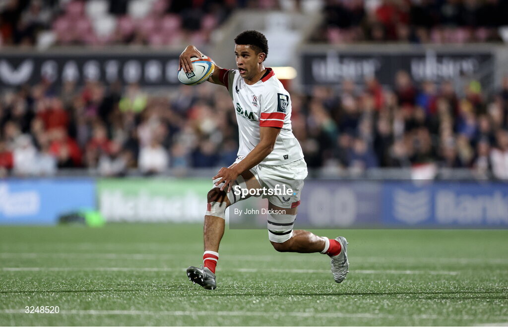 26 September 2025; Cormac Izuchukwu of Ulster during the United Rugby Championship match between Ulster and Dragons at Affidea Stadium in Belfast. Photo by John Dickson/Sportsfile
