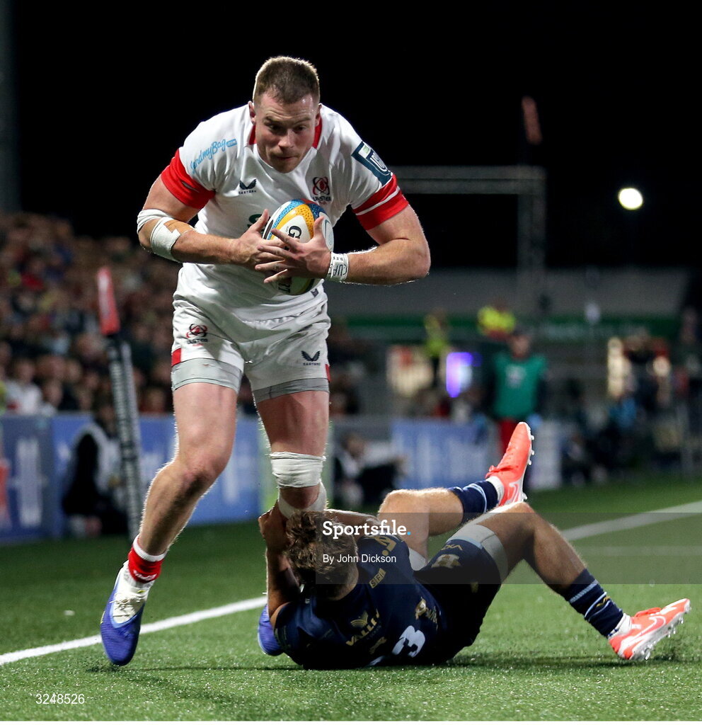 26 September 2025; Zac Ward of Ulster during the United Rugby Championship match between Ulster and Dragons at Affidea Stadium in Belfast. Photo by John Dickson/Sportsfile