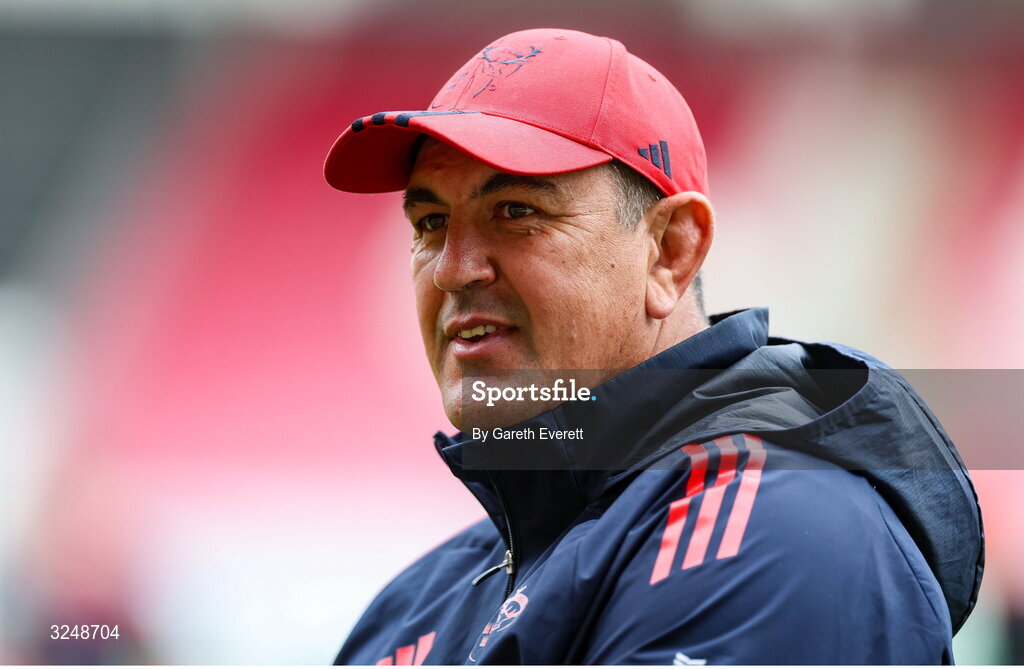 27 September 2025; Munster head coach Clayton McMillan ahead of the United Rugby Championship match between Scarlets and Munster at Parc Y Scarlets in Llanelli, Wales. Photo by Gareth Everett/Sportsfile