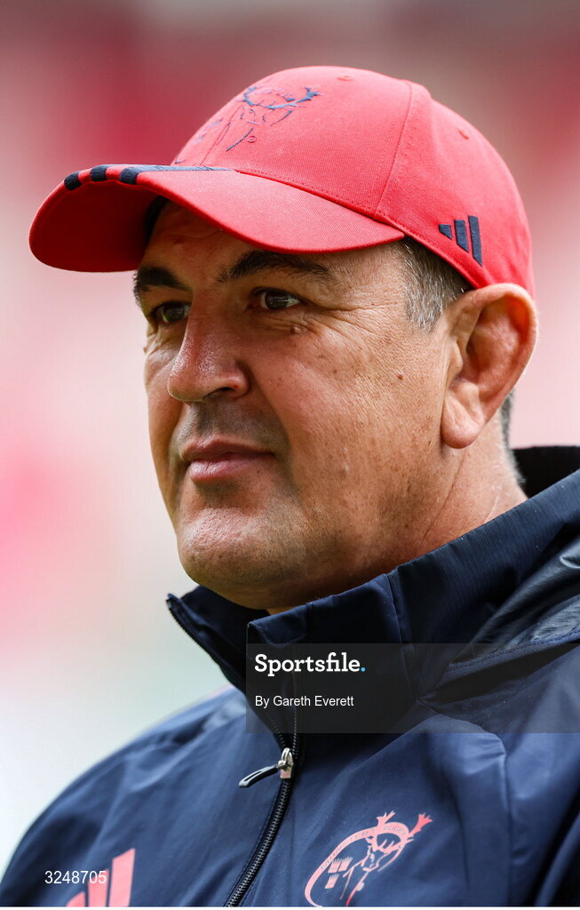 27 September 2025; Munster head coach Clayton McMillan ahead of the United Rugby Championship match between Scarlets and Munster at Parc Y Scarlets in Llanelli, Wales. Photo by Gareth Everett/Sportsfile