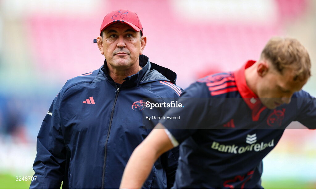 27 September 2025; Munster head coach Clayton McMillan ahead of the United Rugby Championship match between Scarlets and Munster at Parc Y Scarlets in Llanelli, Wales. Photo by Gareth Everett/Sportsfile