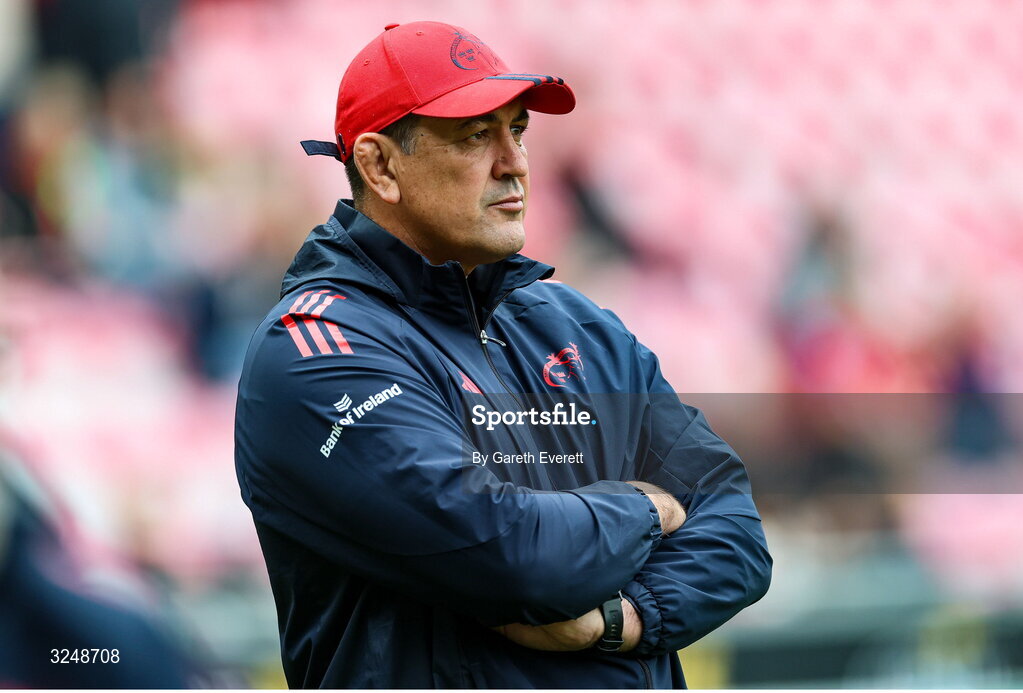 27 September 2025; Munster head coach Clayton McMillan ahead of the United Rugby Championship match between Scarlets and Munster at Parc Y Scarlets in Llanelli, Wales. Photo by Gareth Everett/Sportsfile
