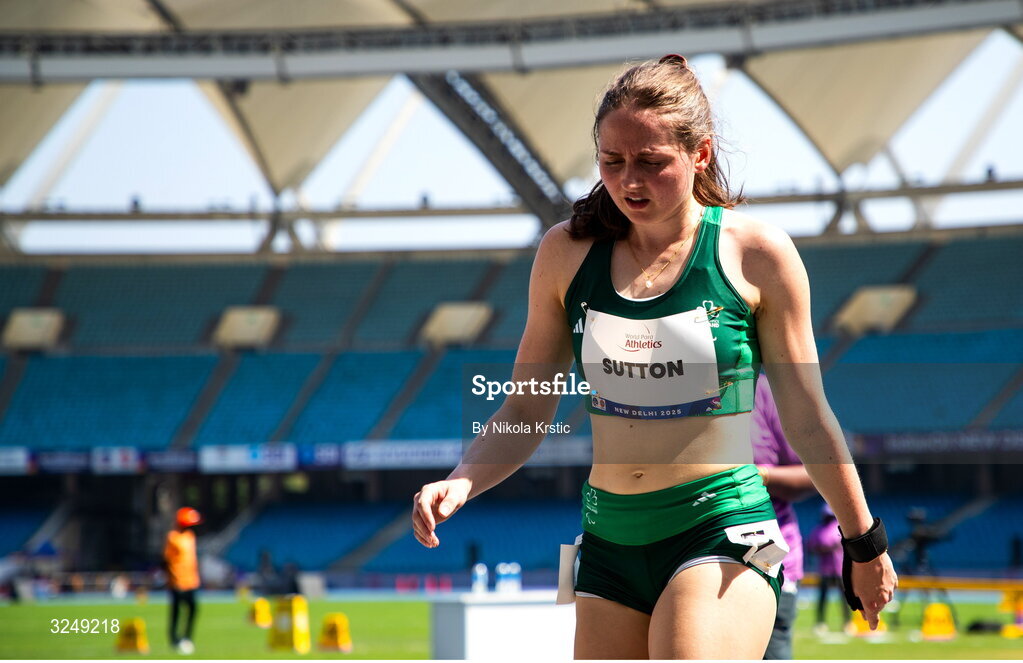 28 September 2025; Lana Sutton of team Ireland competes in the heats of the Women's 100m T38 during day three of the New Delhi 2025 World Para Athletics Championships at JLN Stadium in New Delhi, India. Photo by Nikola Krstic/Sportsfile