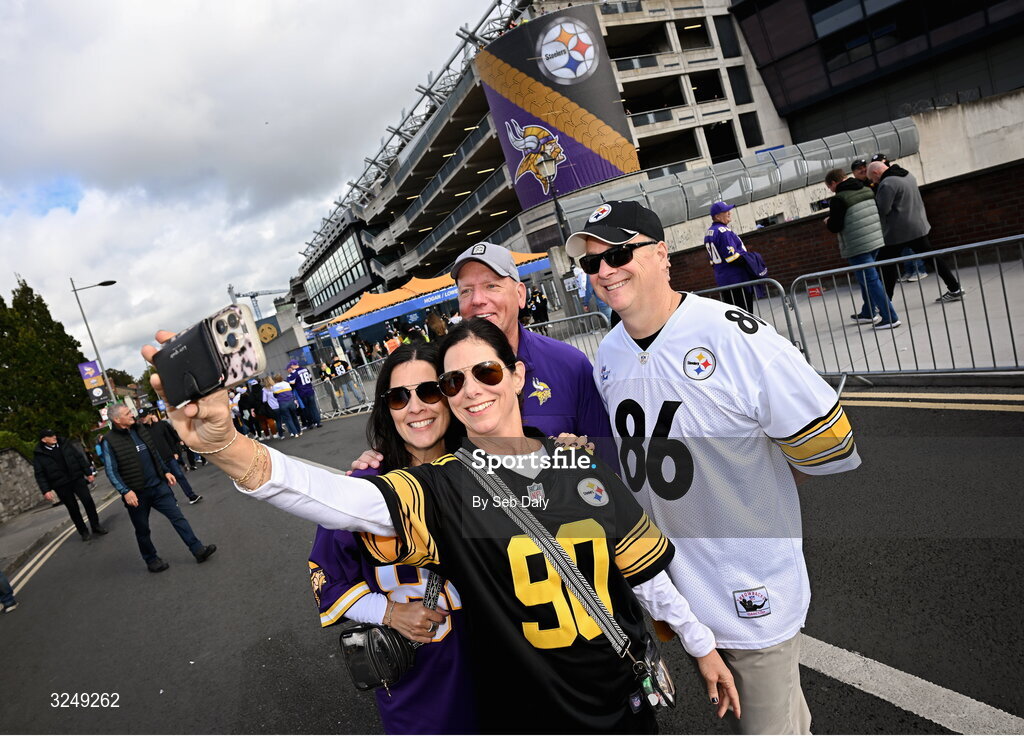 28 September 2025; Supporters before the 2025 NFL International Game between the Pittsburgh Steelers and the Minnesota Vikings at Croke Park in Dublin. Photo by Seb Daly/Sportsfile