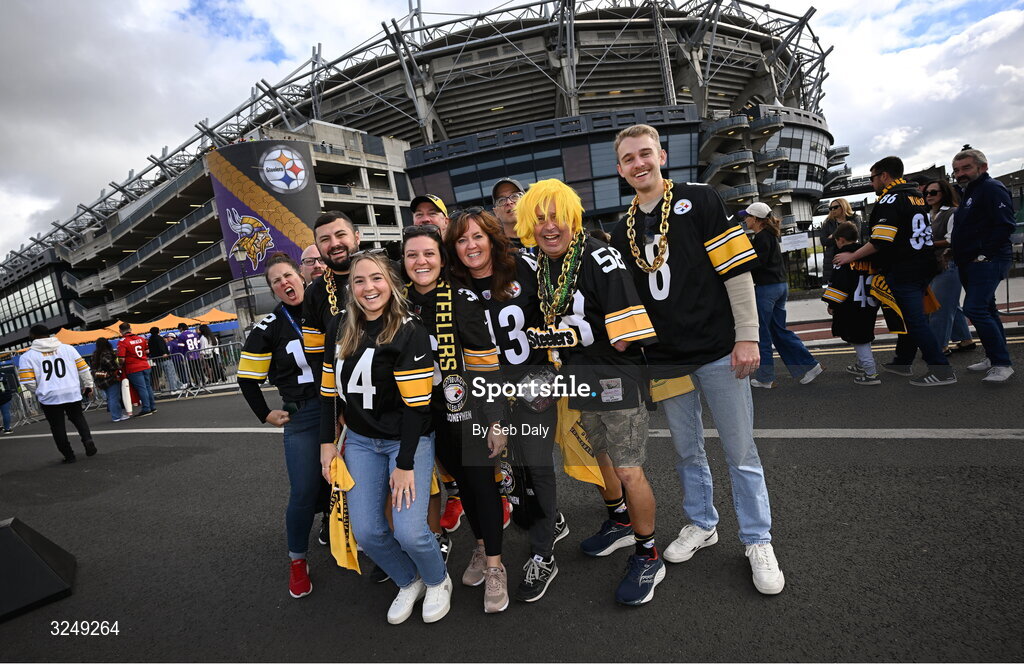 28 September 2025; Pittsburgh Steelers supporters before the 2025 NFL International Game between the Pittsburgh Steelers and the Minnesota Vikings at Croke Park in Dublin. Photo by Seb Daly/Sportsfile