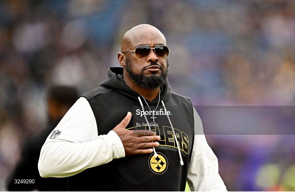 28 September 2025; Pittsburgh Steelers head coach Mike Tomlin before the 2025 NFL International Game between the Pittsburgh Steelers and the Minnesota Vikings at Croke Park in Dublin. Photo by Seb Daly/Sportsfile