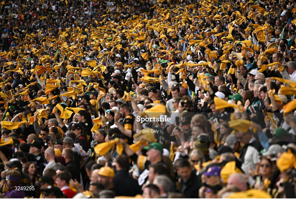 28 September 2025; Pittsburgh Steelers supporters during the 2025 NFL International Game between the Pittsburgh Steelers and the Minnesota Vikings at Croke Park in Dublin. Photo by Seb Daly/Sportsfile