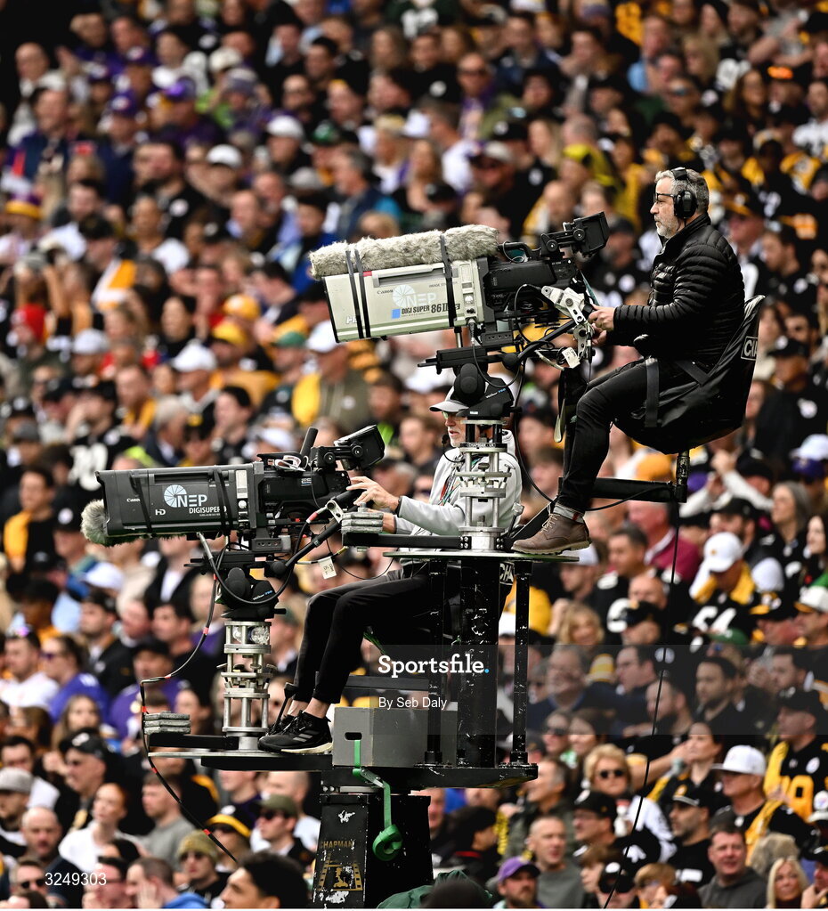 28 September 2025; A general view of TV operators during the 2025 NFL International Game between the Pittsburgh Steelers and the Minnesota Vikings at Croke Park in Dublin. Photo by Seb Daly/Sportsfile
