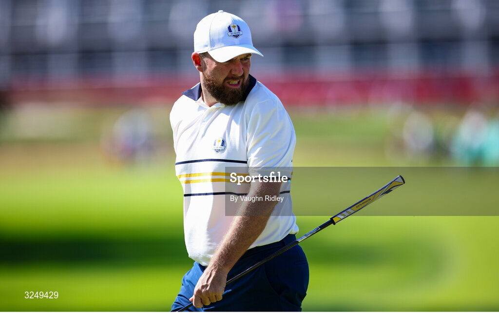 28 September 2025; Shane Lowry of Europe during the singles matches on day three of the 2025 Ryder Cup at Black Course at Bethpage State Park Golf Course in Farmingdale, New York, USA. Photo by Vaughn Ridley/Sportsfile