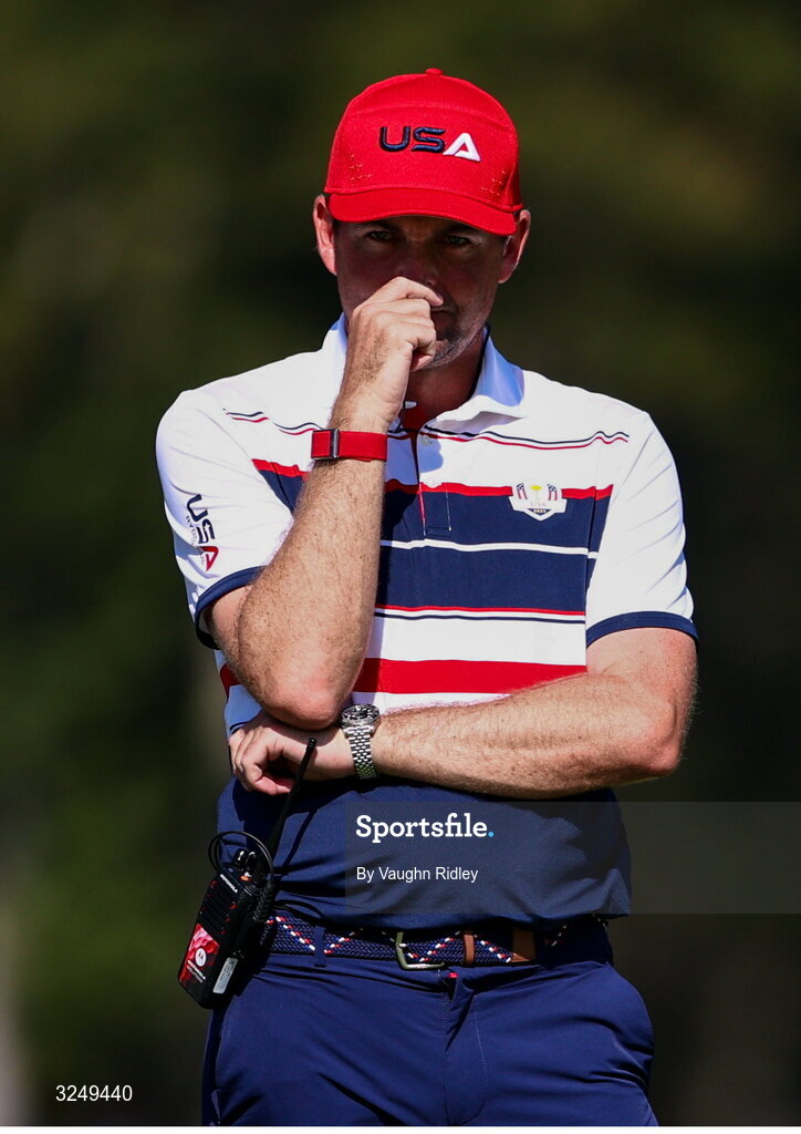 28 September 2025; USA captain Keegan Bradley watches on during the singles matches on day three of the 2025 Ryder Cup at Black Course at Bethpage State Park Golf Course in Farmingdale, New York, USA. Photo by Vaughn Ridley/Sportsfile