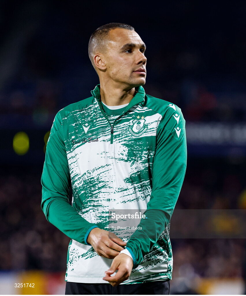 2 October 2025; Graham Burke of Shamrock Rovers before the UEFA Conference League 2025/26 league phase match between Sparta Praha and Shamrock Rovers at epet ARENA in Prague, Czechia. Photo by Pavel Lebeda/Sportsfile