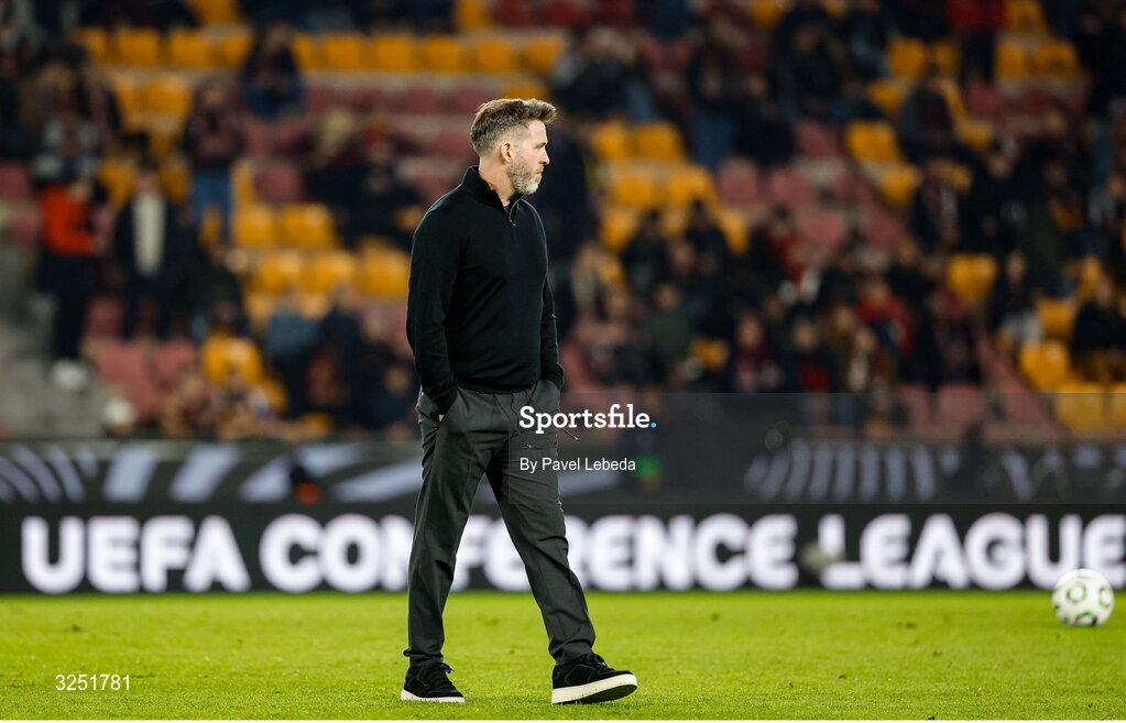 2 October 2025; Shamrock Rovers manager Stephen Bradley before the UEFA Conference League 2025/26 league phase match between Sparta Praha and Shamrock Rovers at epet ARENA in Prague, Czechia. Photo by Pavel Lebeda/Sportsfile