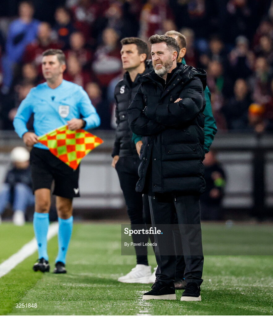 2 October 2025; Shamrock Rovers manager Stephen Bradley during the UEFA Conference League 2025/26 league phase match between Sparta Praha and Shamrock Rovers at epet ARENA in Prague, Czechia. Photo by Pavel Lebeda/Sportsfile