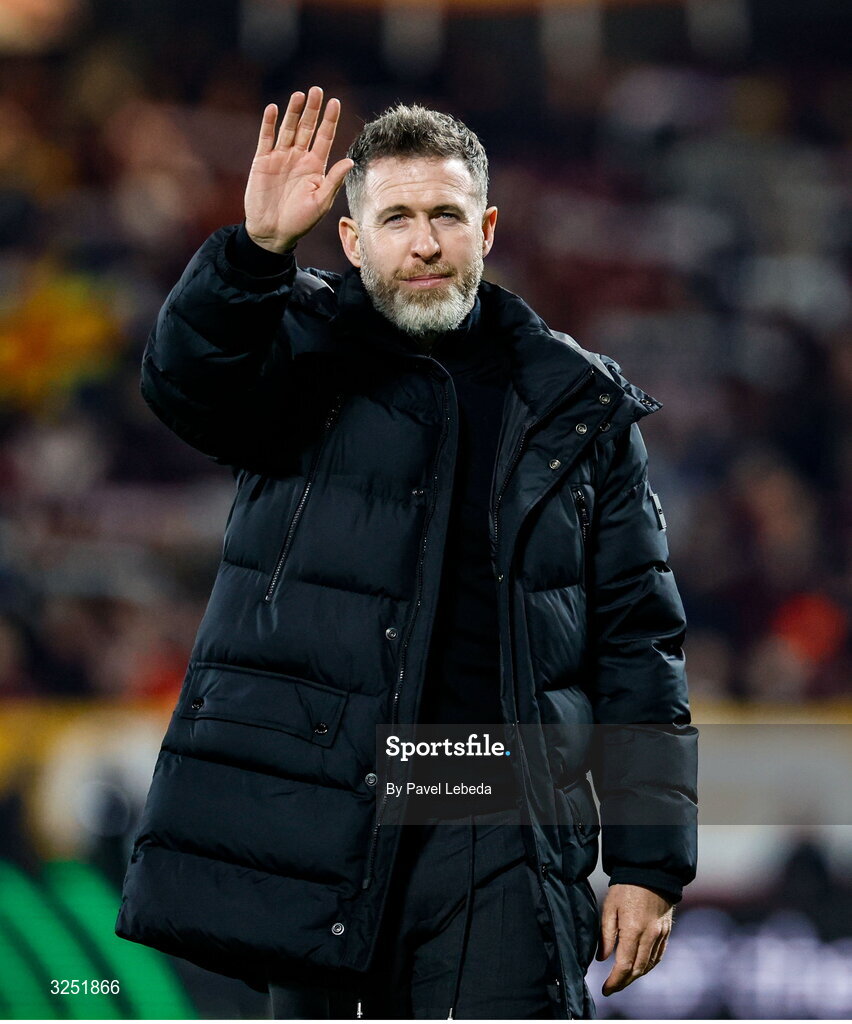 2 October 2025; Shamrock Rovers manager Stephen Bradley reacts after his side's defeat in the UEFA Conference League 2025/26 league phase match between Sparta Praha and Shamrock Rovers at epet ARENA in Prague, Czechia. Photo by Pavel Lebeda/Sportsfile