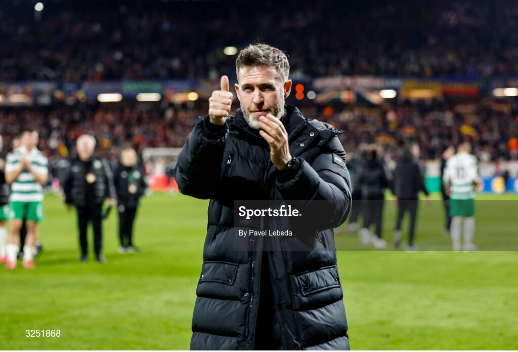 2 October 2025; Shamrock Rovers manager Stephen Bradley reacts after his side's defeat in the UEFA Conference League 2025/26 league phase match between Sparta Praha and Shamrock Rovers at epet ARENA in Prague, Czechia. Photo by Pavel Lebeda/Sportsfile