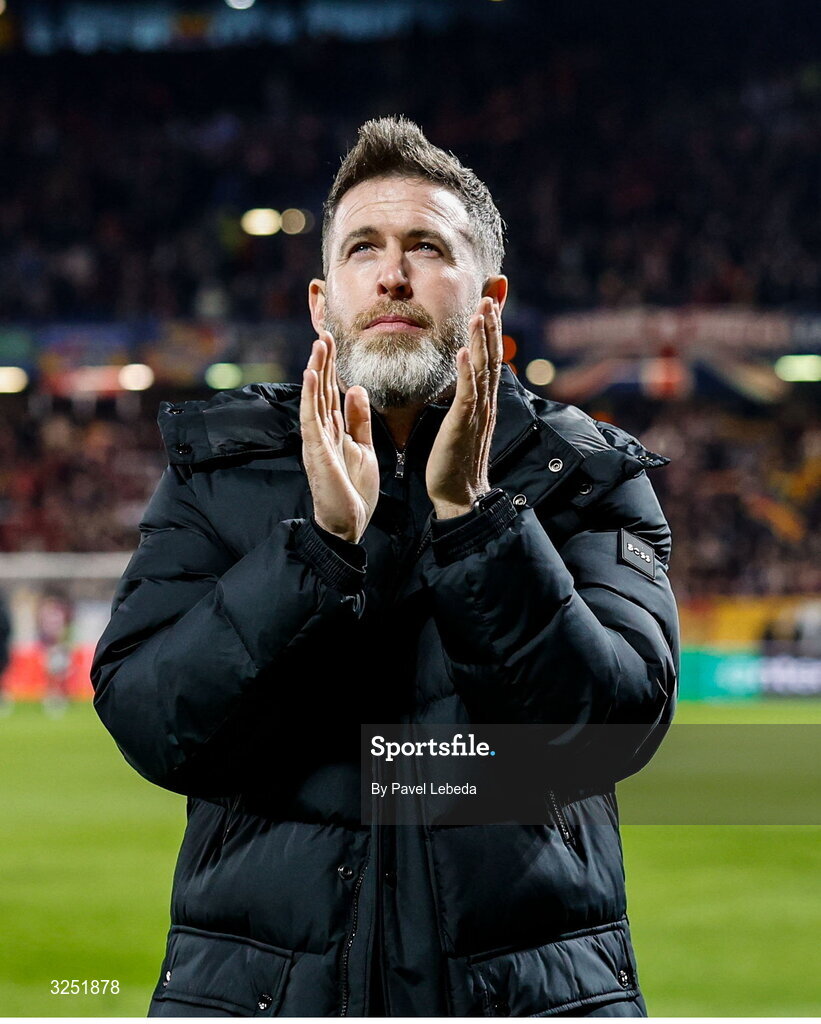 2 October 2025; Shamrock Rovers manager Stephen Bradley reacts after his side's defeat in the UEFA Conference League 2025/26 league phase match between Sparta Praha and Shamrock Rovers at epet ARENA in Prague, Czechia. Photo by Pavel Lebeda/Sportsfile
