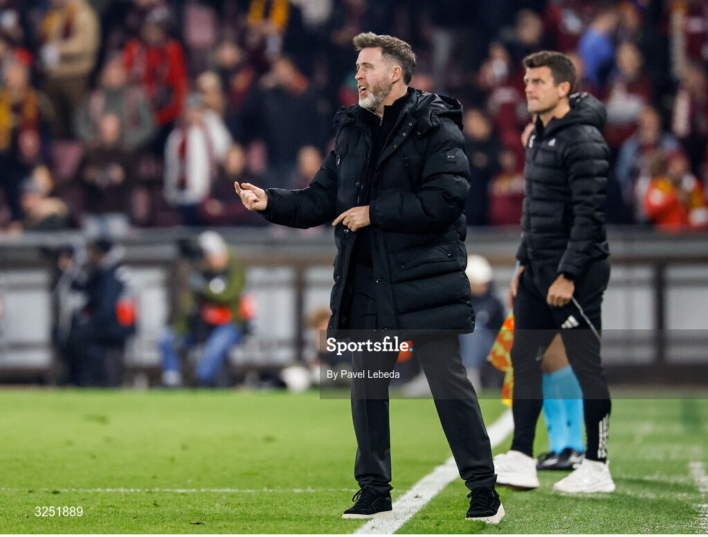 2 October 2025; Shamrock Rovers manager Stephen Bradley during the UEFA Conference League 2025/26 league phase match between Sparta Praha and Shamrock Rovers at epet ARENA in Prague, Czechia. Photo by Pavel Lebeda/Sportsfile