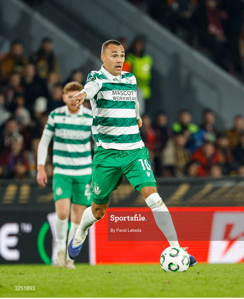 2 October 2025; Graham Burke of Shamrock Rovers in action during the UEFA Conference League 2025/26 league phase match between Sparta Praha and Shamrock Rovers at epet ARENA in Prague, Czechia. Photo by Pavel Lebeda/Sportsfile