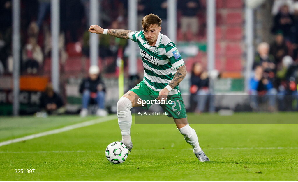2 October 2025; Danny Grant of Shamrock Rovers during the UEFA Conference League 2025/26 league phase match between Sparta Praha and Shamrock Rovers at epet ARENA in Prague, Czechia. Photo by Pavel Lebeda/Sportsfile